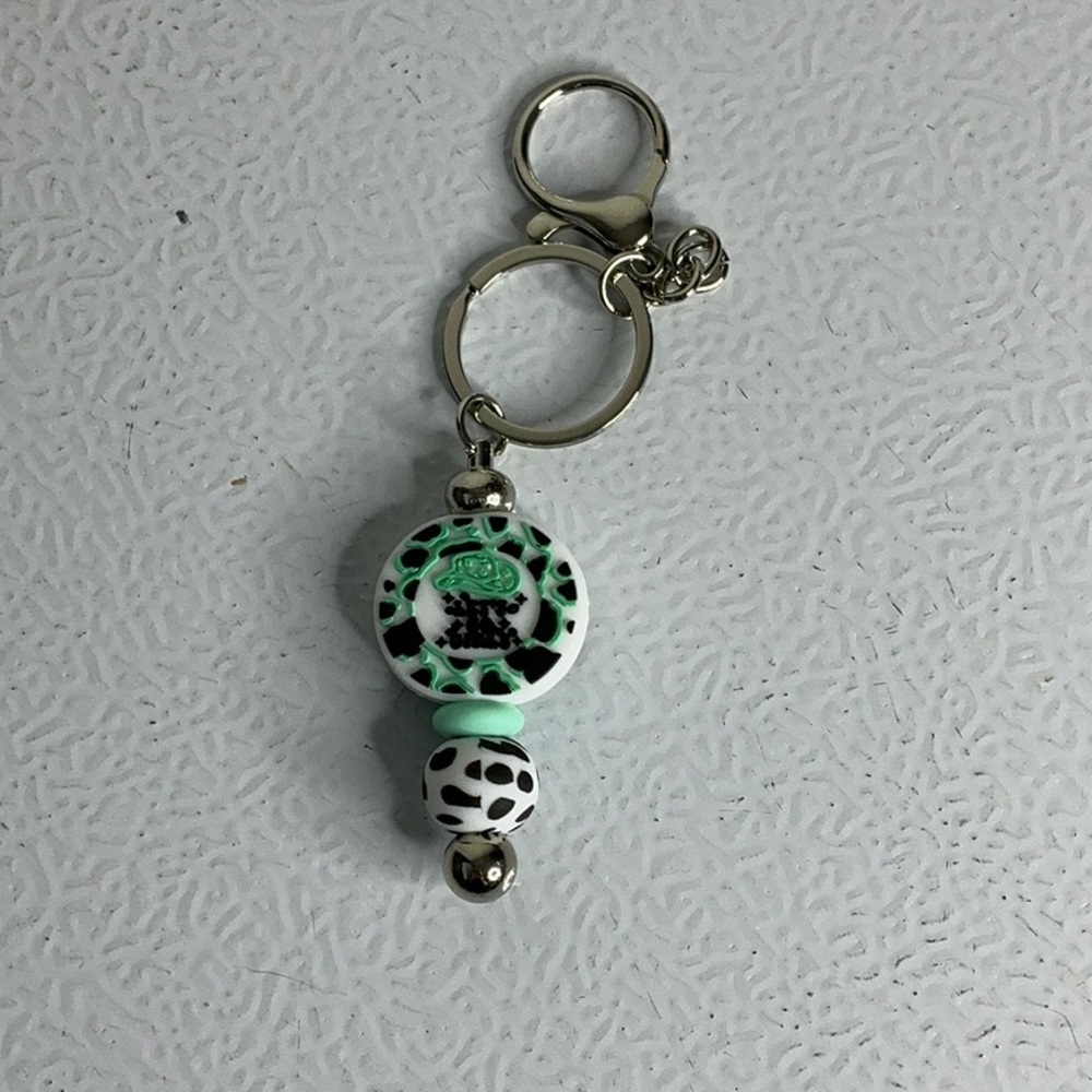 Mint and White Beaded Keychain